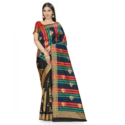 Women's Banarasi Silk Saree With Blouse (Black, 5-6Mtrs)