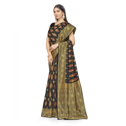 Women's Banarasi Silk Saree With Blouse (Black, 5-6Mtrs) - Image 2