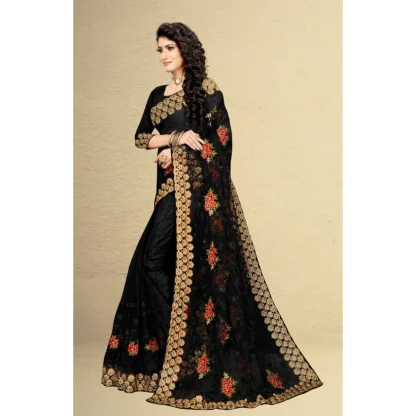 Women's Net Saree With Blouse (Black, 5-6Mtrs) - Image 4