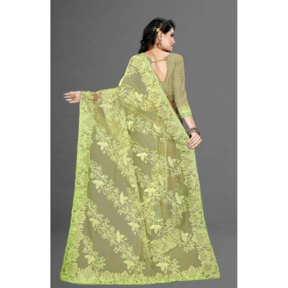 Women's Net Saree With Blouse (Pista Green, 5-6Mtrs) - Image 2