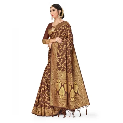 Women's Banarasi Silk Saree With Blouse (Coffee, 5-6Mtrs) - Image 3