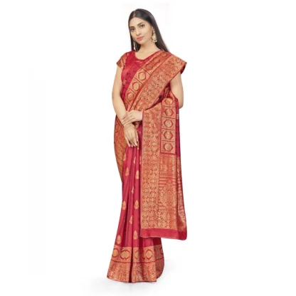 Women's Banarasi Silk Saree With Blouse (Peach, 5-6Mtrs) - Image 2