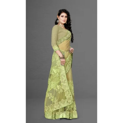 Women's Net Saree With Blouse (Pista Green, 5-6Mtrs) - Image 3