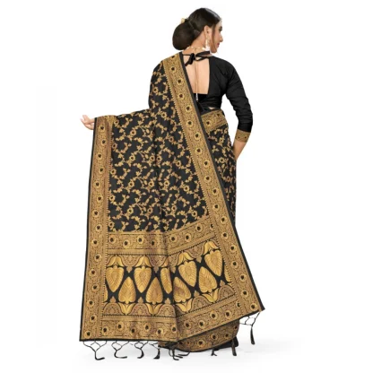 Women's Banarasi Silk Saree With Blouse (Black, 5-6Mtrs) - Image 2