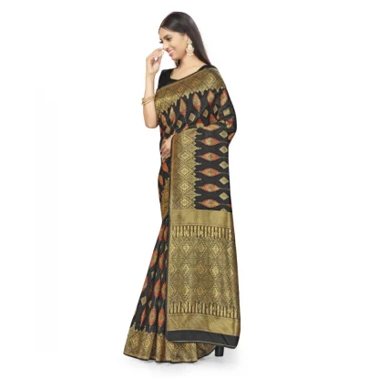 Women's Banarasi Silk Saree With Blouse (Black, 5-6Mtrs) - Image 4