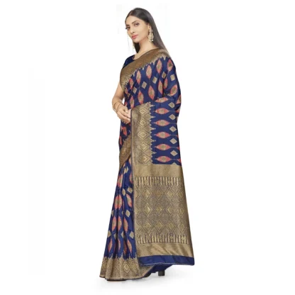 Women's Banarasi Silk Saree With Blouse (Navy Blue, 5-6Mtrs) - Image 4