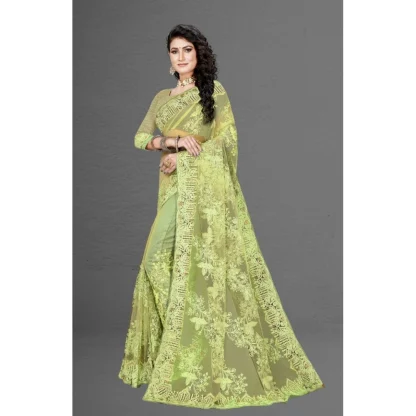 Women's Net Saree With Blouse (Pista Green, 5-6Mtrs) - Image 4