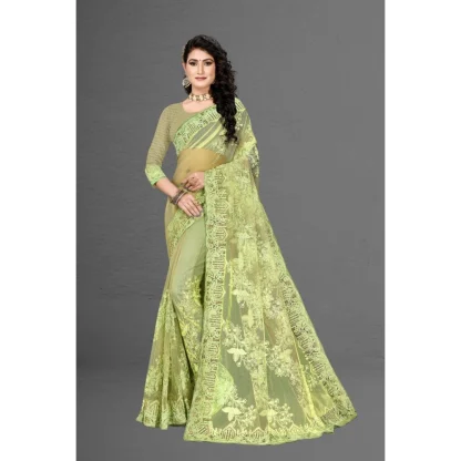 Women's Net Saree With Blouse (Pista Green, 5-6Mtrs) - Image 5