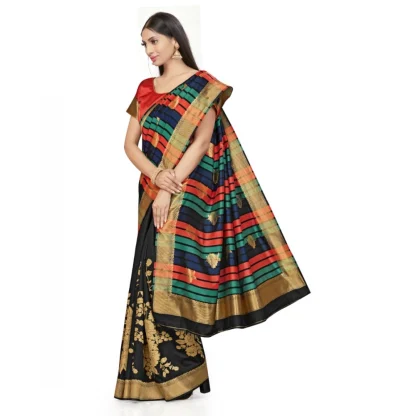 Women's Banarasi Silk Saree With Blouse (Black, 5-6Mtrs) - Image 2