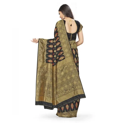 Women's Banarasi Silk Saree With Blouse (Black, 5-6Mtrs) - Image 3