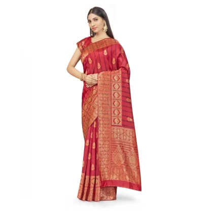 Women's Banarasi Silk Saree With Blouse (Peach, 5-6Mtrs)