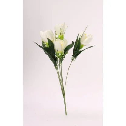 Artificial Flowers Bunch Bouquet Of Daffodil Tulip Flowers For Home Decoration (White, Material:Silk, Polyester) - Image 3