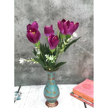 Artificial Flowers Bunch Bouquet Of Daffodil Tulip Flowers For Home Decoration (Purple, Material:Silk, Polyester) - Image 2