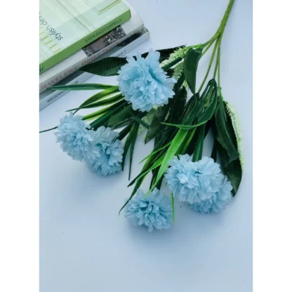 Artificial Flowers Bunch Bouquet Of 6 Chrysanthemum Flowers For Home Decoration (Blue, Material:Silk, Polyester) - Image 2