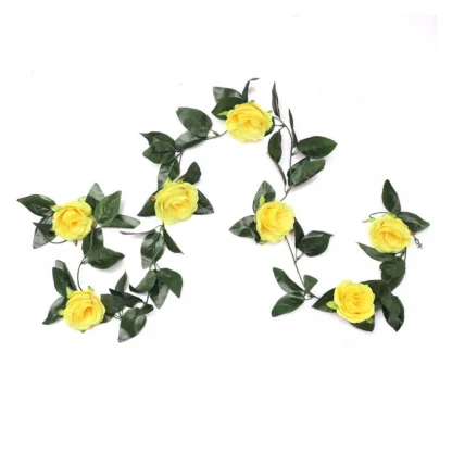 Artificial Rose Vine Flowers With Green Leaves For Home Party Garden Wall Decoration (Yellow, Material:Silk, Polyester)