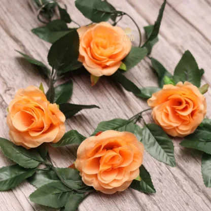 Artificial Rose Vine Flowers With Green Leaves For Home Party Garden Wall Decoration (Peach, Material:Silk, Polyester) - Image 3