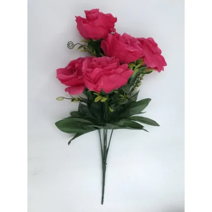 Artificial Flowers Bunch Bouquet Of 5 Roses For Home Decoration (Dark Pink, Material:Silk, Polyester) - Image 4