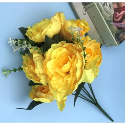 Artificial Flowers Bunch Bouquet Of 7 Poppy Flowers For Home Decoration (Yellow, Material:Silk, Polyester) - Image 3