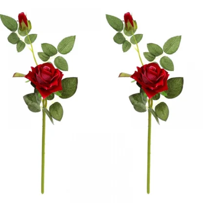 Pack Of_2 Artificial Rose Red Velvet Rose Flower Stem With Bud For Home Decoration (Red, Material:Silk, Polyester)