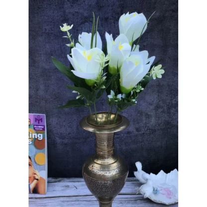 Artificial Flowers Bunch Bouquet Of Daffodil Tulip Flowers For Home Decoration (White, Material:Silk, Polyester) - Image 2