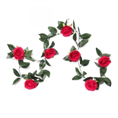 Artificial Rose Vine Flowers With Green Leaves For Home Party Garden Wall Decoration (Rani Pink, Material:Silk, Polyester)