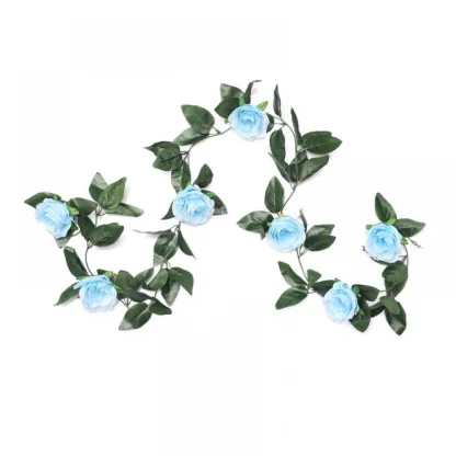 Artificial Rose Vine Flowers With Green Leaves For Home Party Garden Wall Decoration (Blue, Material:Silk, Polyester)