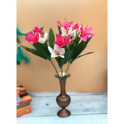 Artificial Flowers Bunch Bouquet Oflily Flowers For Home Decoration (Pink And White, Material:Silk, Polyester) - Image 4