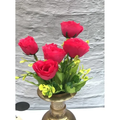 Artificial Flowers Bunch Bouquet Of 6 Garden Roses For Home Decoration (Darkpink, Material:Silk, Polyester) - Image 2