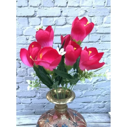 Artificial Flowers Bunch Bouquet Of Daffodil Tulip Flowers For Home Decoration (Dark Pink, Material:Silk, Polyester) - Image 2