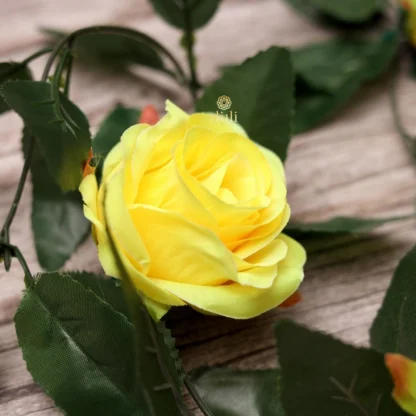 Artificial Rose Vine Flowers With Green Leaves For Home Party Garden Wall Decoration (Yellow, Material:Silk, Polyester) - Image 4