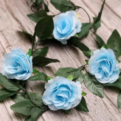 Artificial Rose Vine Flowers With Green Leaves For Home Party Garden Wall Decoration (Blue, Material:Silk, Polyester) - Image 3