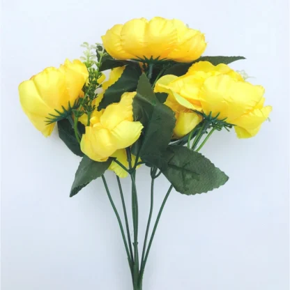 Artificial Flowers Bunch Bouquet Of 7 Poppy Flowers For Home Decoration (Yellow, Material:Silk, Polyester) - Image 4