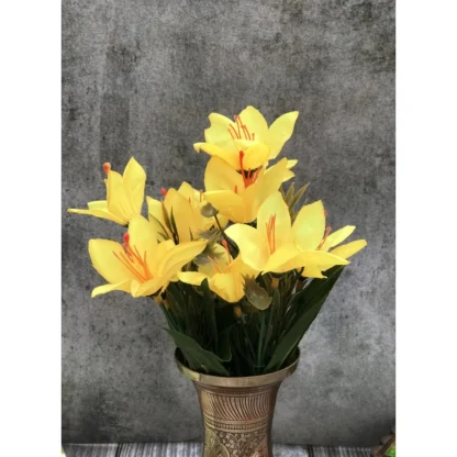 Artificial Flowers Bunch Bouquet Oflily Flowers For Home Decoration (Yellow, Material:Silk, Polyester) - Image 2