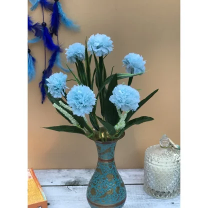 Artificial Flowers Bunch Bouquet Of 6 Chrysanthemum Flowers For Home Decoration (Blue, Material:Silk, Polyester) - Image 3