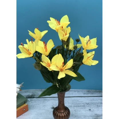 Artificial Flowers Bunch Bouquet Oflily Flowers For Home Decoration (Yellow, Material:Silk, Polyester) - Image 4