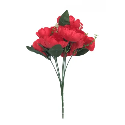 Artificial Flowers Bunch Bouquet Of 7 Poppy Flowers For Home Decoration (Red, Material:Silk, Polyester)