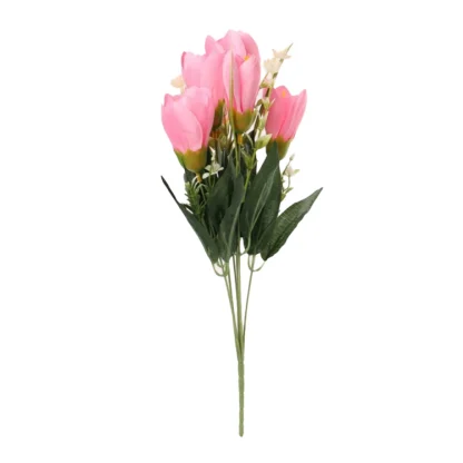 Artificial Flowers Bunch Bouquet Of Daffodil Tulip Flowers For Home Decoration (Light Pink, Material:Silk, Polyester)