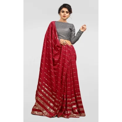 Women's Vichitra Saree with Blouse (Red, 5-6 Mtrs) - Image 4