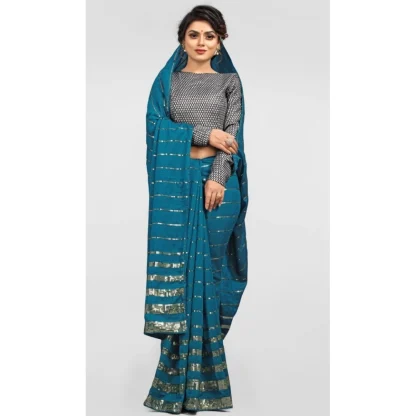 Women's Vichitra Saree with Blouse (Rama, 5-6 Mtrs) - Image 4