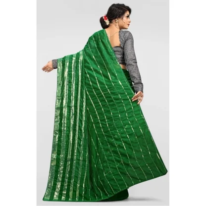 Women's Vichitra Saree with Blouse (Green, 5-6 Mtrs) - Image 2