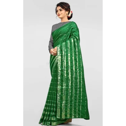 Women's Vichitra Saree with Blouse (Green, 5-6 Mtrs) - Image 3