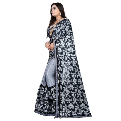 Women's Lycra Blend Saree with Blouse (Grey, 5-6 Mtrs) - Image 3