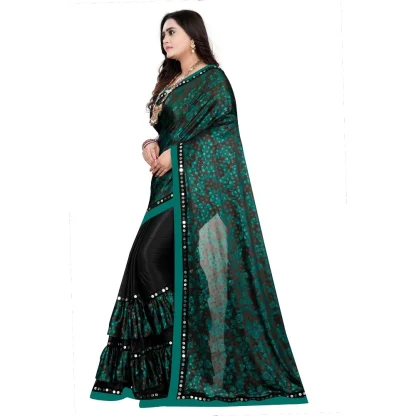 Women's Lycra Blend Saree with Blouse (Green, 5-6 Mtrs) - Image 3