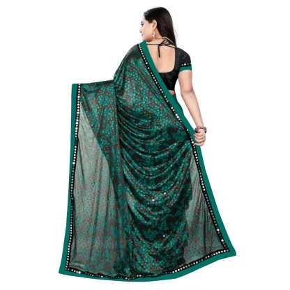 Women's Lycra Blend Saree with Blouse (Green, 5-6 Mtrs) - Image 2