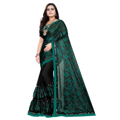 Women's Lycra Blend Saree with Blouse (Green, 5-6 Mtrs)