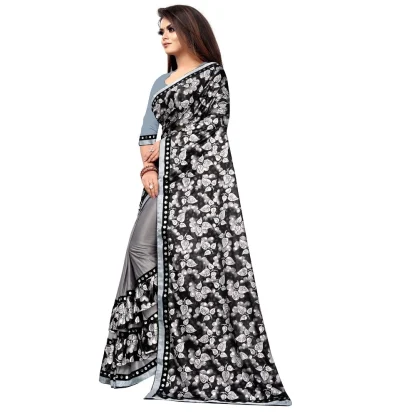 Women's Lycra Blend Saree with Blouse (Grey, 5-6 Mtrs) - Image 3