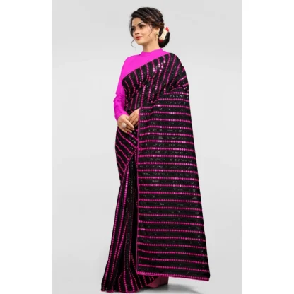 Women's Vichitra Saree with Blouse (Pink, 5-6 Mtrs) - Image 3