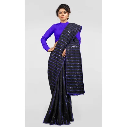 Women's Vichitra Saree with Blouse (Blue, 5-6 Mtrs) - Image 4