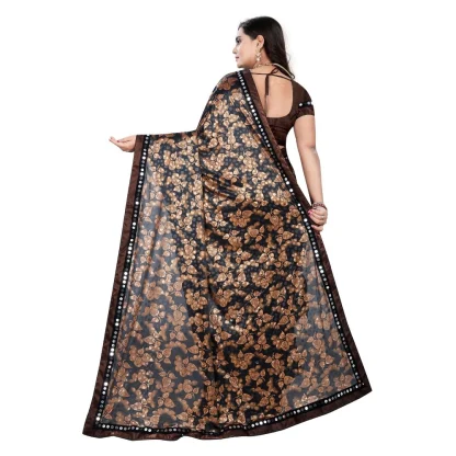 Women's Lycra Blend Saree with Blouse (Coffee, 5-6 Mtrs) - Image 2