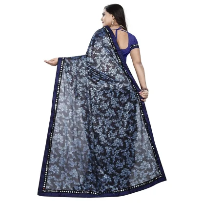 Women's Lycra Blend Saree with Blouse (Blue, 5-6 Mtrs) - Image 2